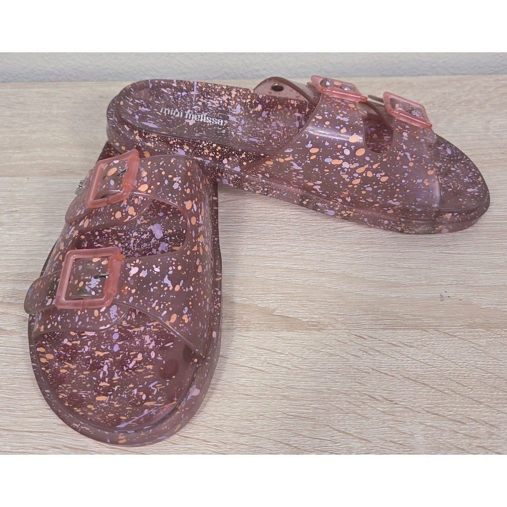 Mini Melissa Cosmic Splash Double Buckle Jelly Slides Kids Size 34 Glitter...